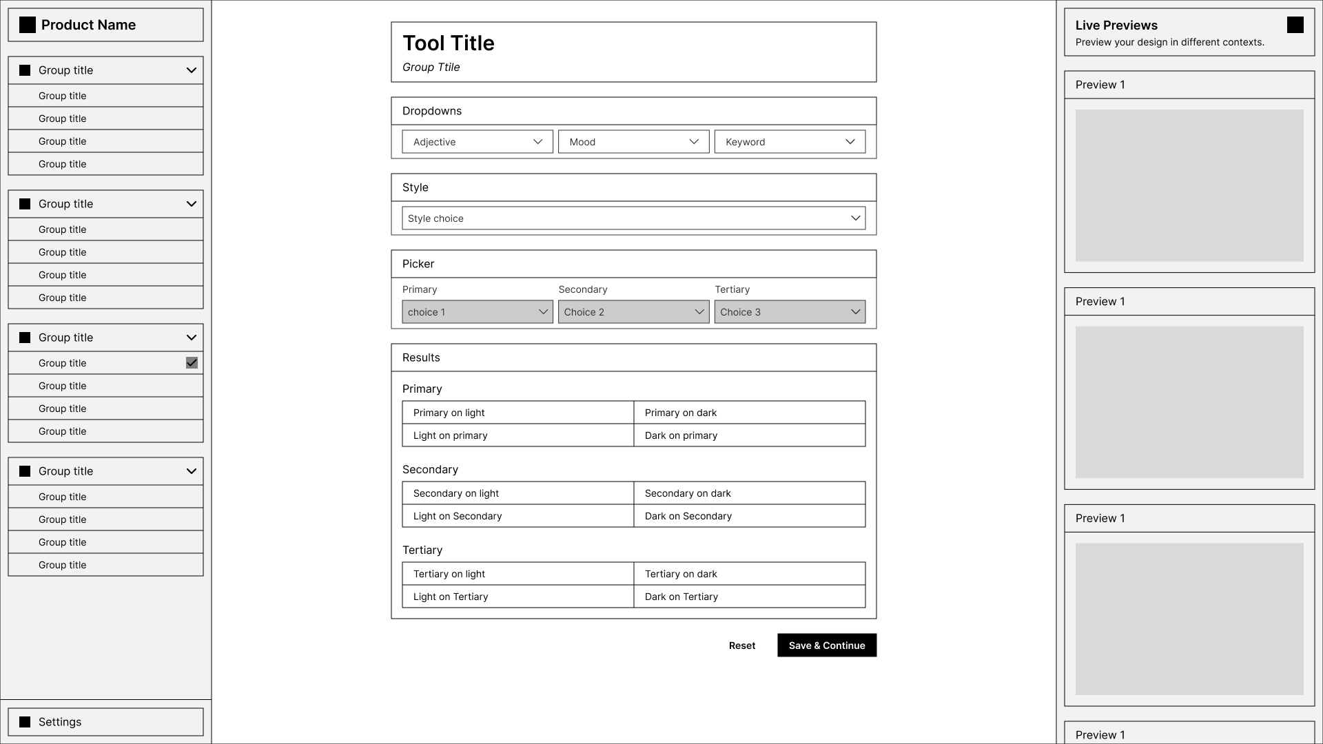 Eerste wireframe van het idee