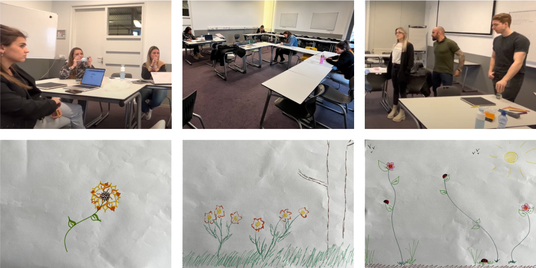 Participanten, uitvoer van de challenge en participanten die feedback geven. Daaronder de uitwerkingen